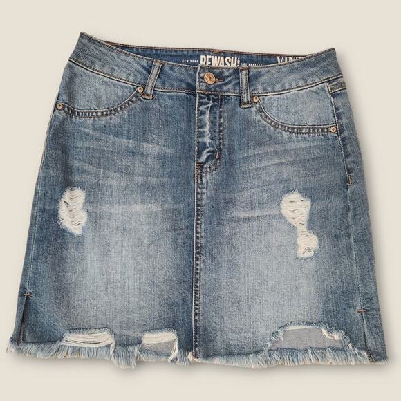 Rewash Dresses & Skirts - Rewash Juniors Vintage Reunion Distressed Mini Denim Skirt Size 3